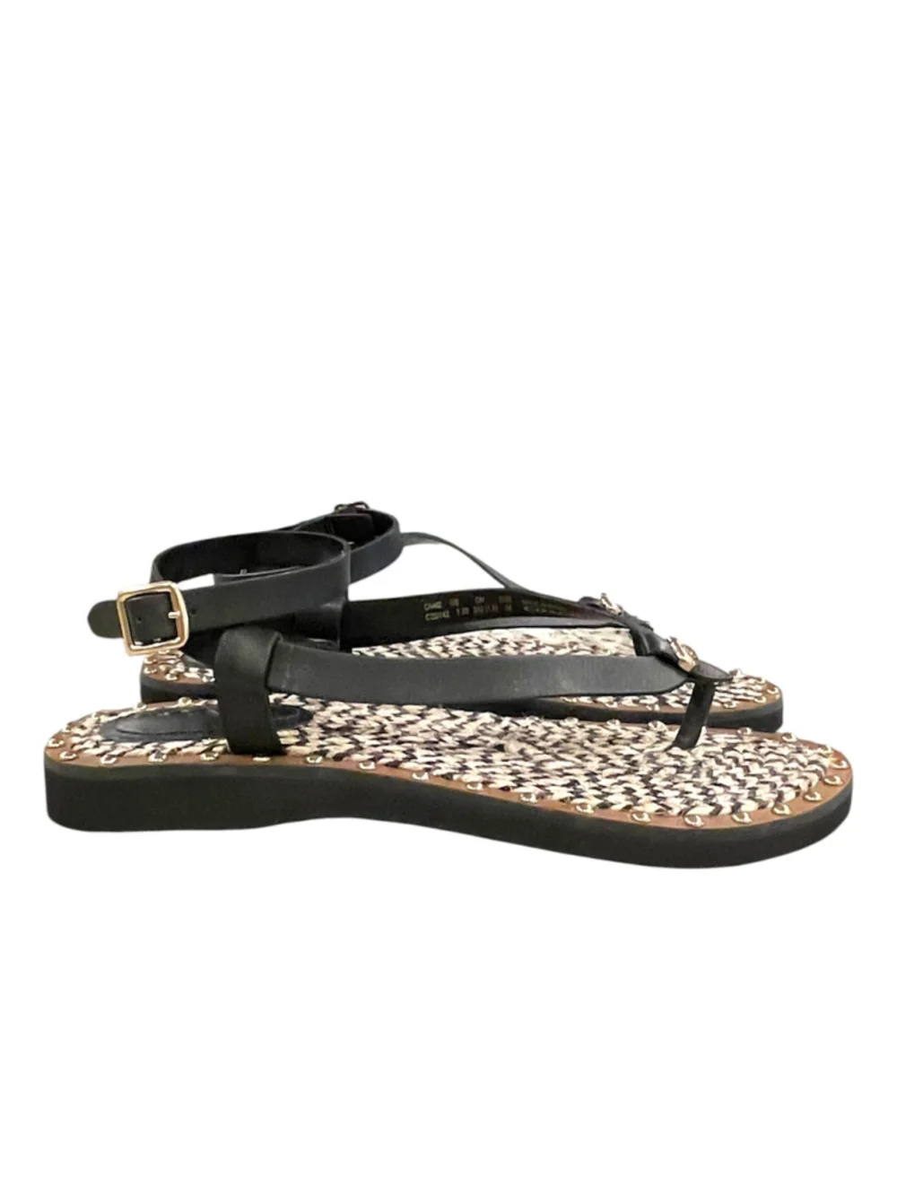 Coach Womens Size 7.5 Gracey Thong Sandals Leather Jute Footbed Black NWOT